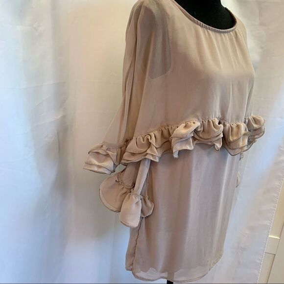 Chloe vintage taupe silk draped ruffle frill lined designer blouse size … - Picture 2 of 10